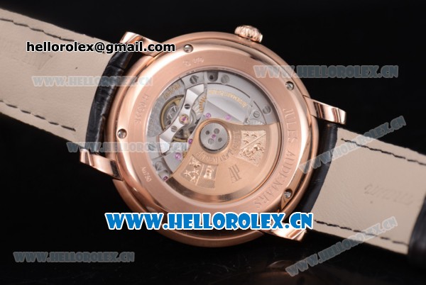 Audemars Piguet Jules Audemars Clone AP Calibre 3120 Automatic Rose Gold Case with Black Dial Roman Numeral Markers and Black Leather Strap (EF) - Click Image to Close